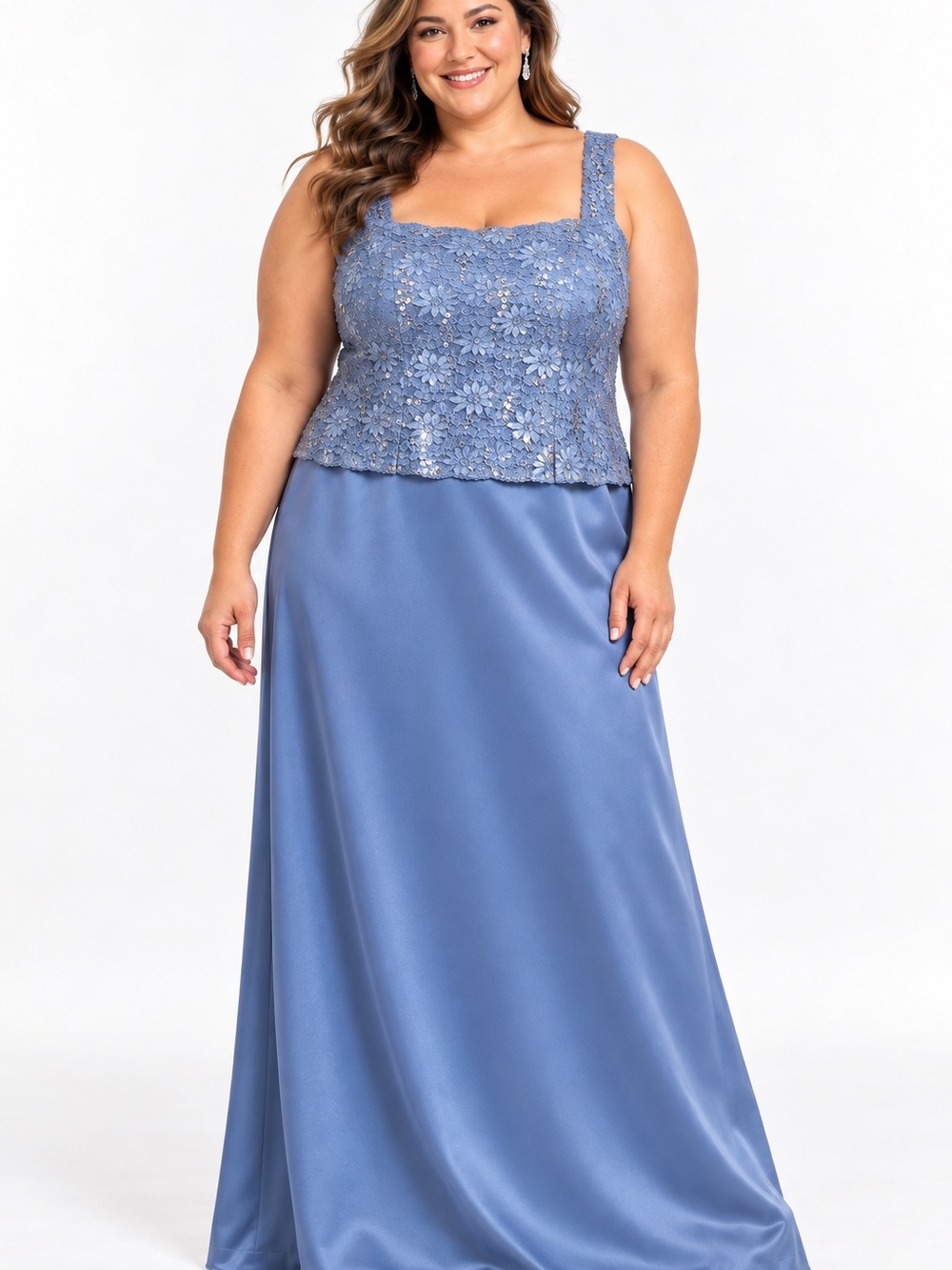 Alex Evenings 18W Wedgewood Blue Sequin Lace Two-Piece Formal Gown